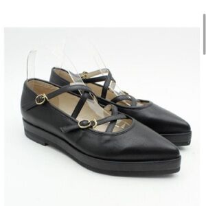 ISO ALL BLACK Kriss Kross Black Leather Pointed Toe Mary Jane Flats SIZE 40 (10)
